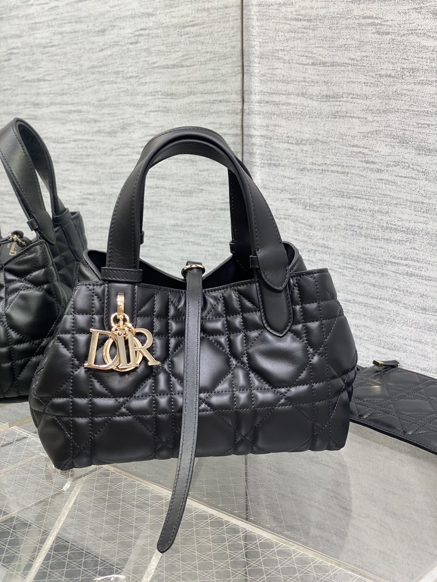 Small Dior Toujours Bag Black Macrocannage Calfskin